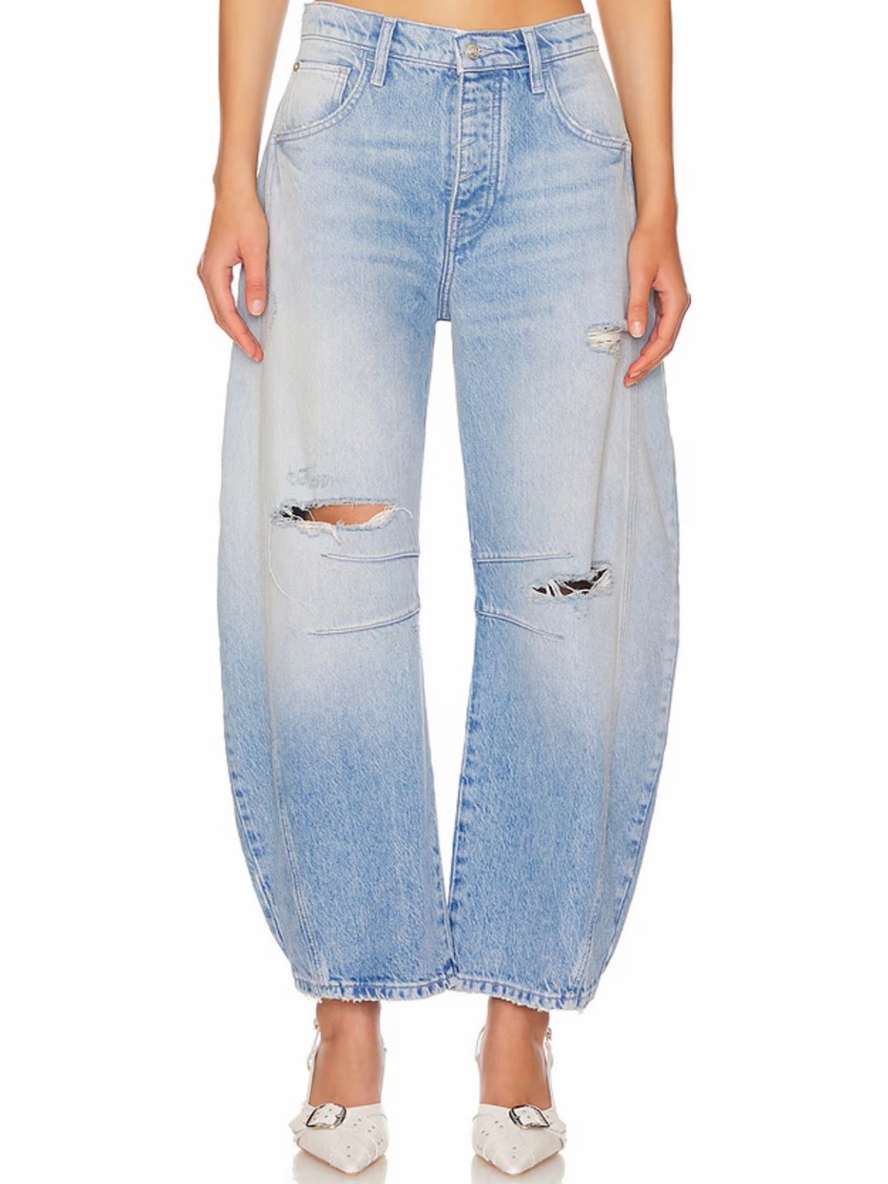 Free People We The Free Good Luck Mid Rise Barrel Jeans in Barnyard Blue Sz 26